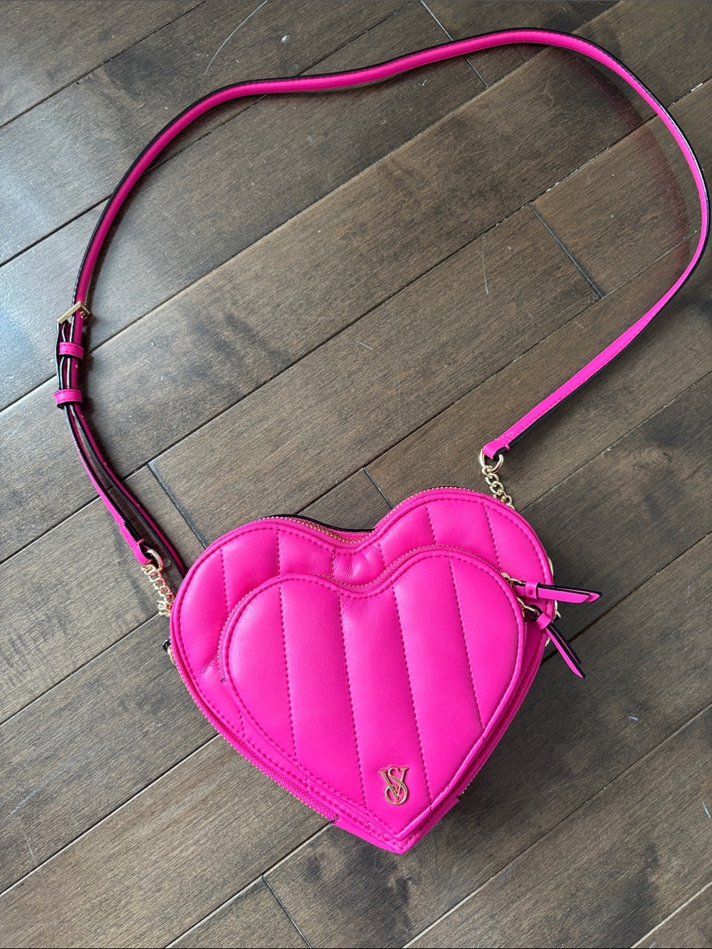Victoria's Secret Hot Pink Quilted Heart Crossbody Bag